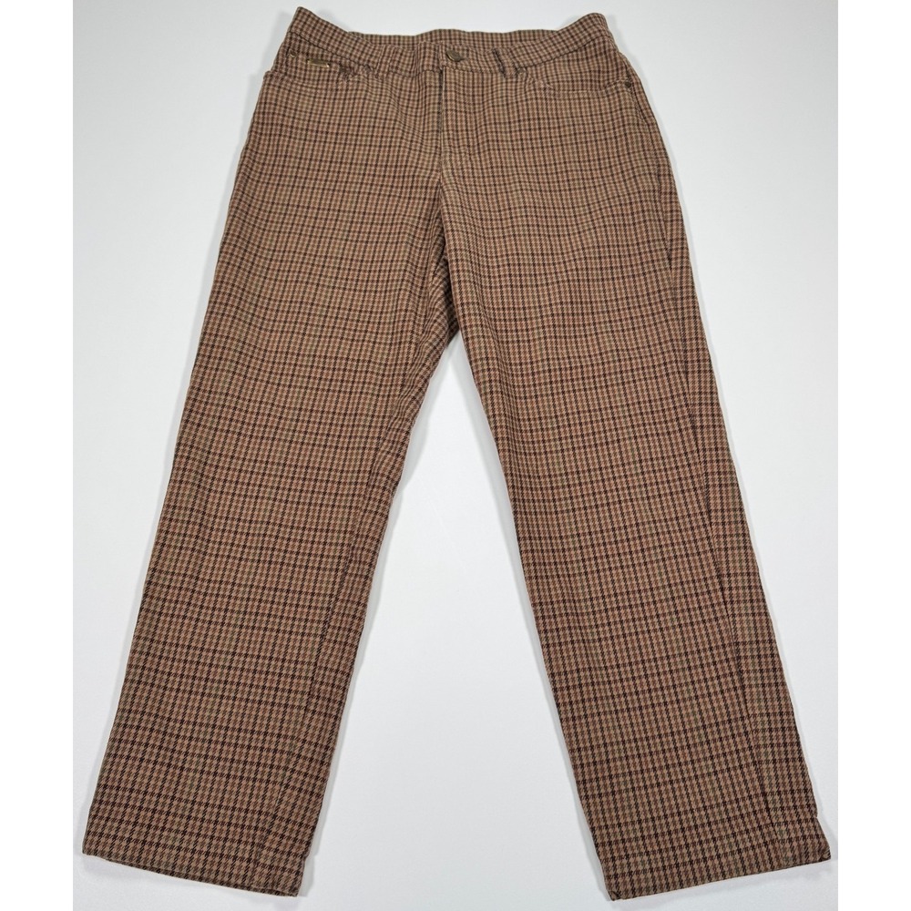 Lauren Ralph Lauren Houndstooth Pants Womens 8 Brown Stretch Straight Ankle Crop